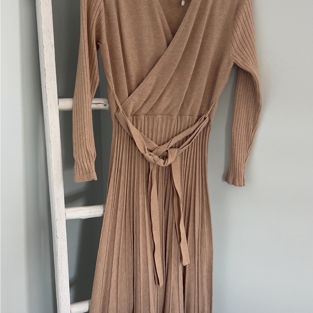 Elegant Beige Wrap Dress